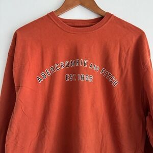 Vintage Abercrombie & Fitch‎ T Shirt Mens L Long Sleeve Orange Logo Preppy